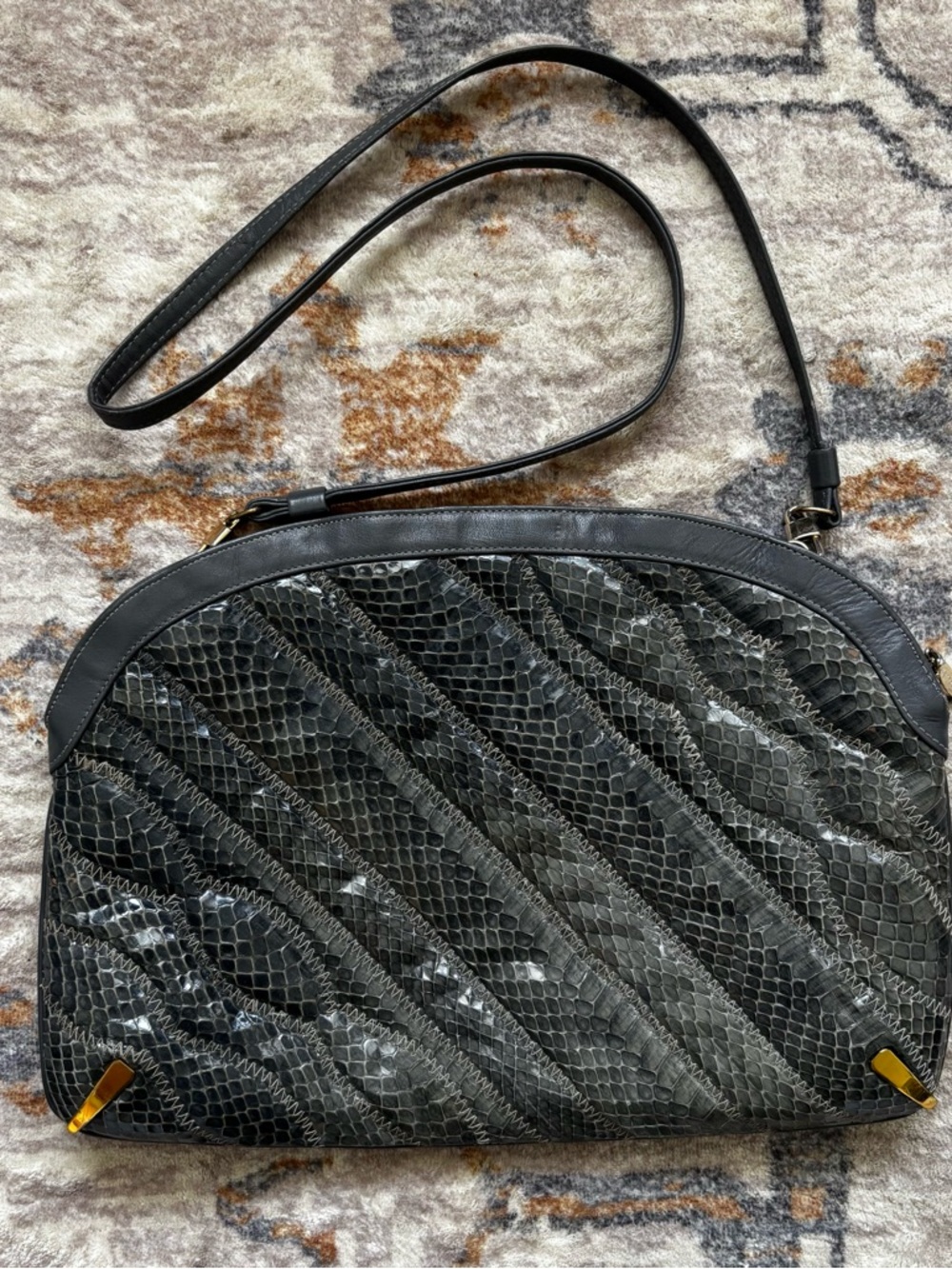 Gray Python-Effect Shoulder Bag or Clutch with Zippers